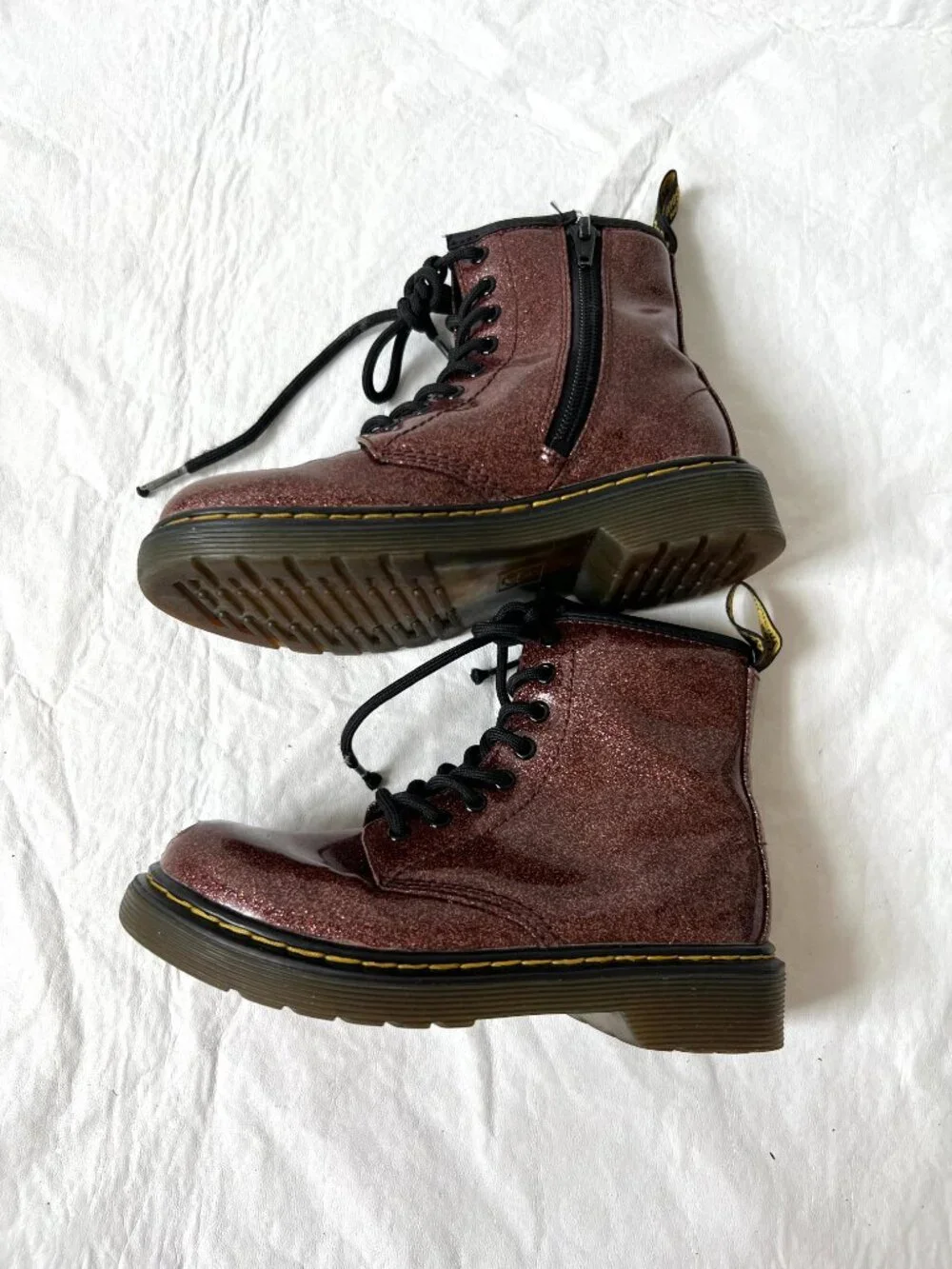 Dr Martens Boots 1460 J brown Glitter Lace Up zip kids 13 combat docs sparkly